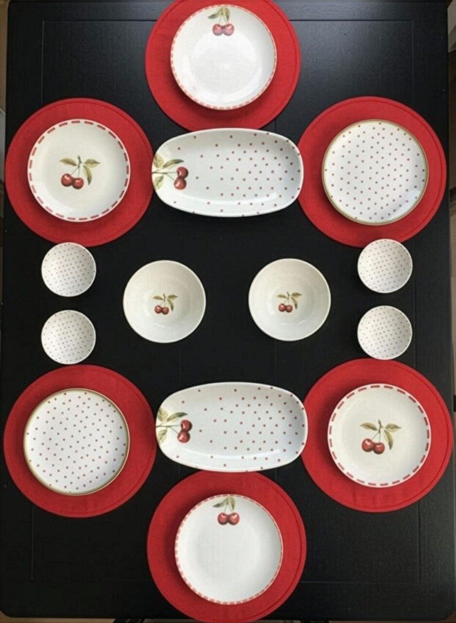 Set de mic dejun, Hermia, 126MBM1401,  Bol: 13 x 13 x 4 cm (2 bucăți), Alb / Roșu - imagine 5